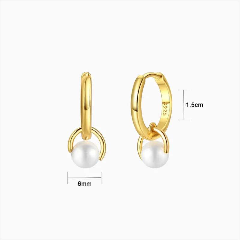 Aretes Huggies De Plata Perla Blanca