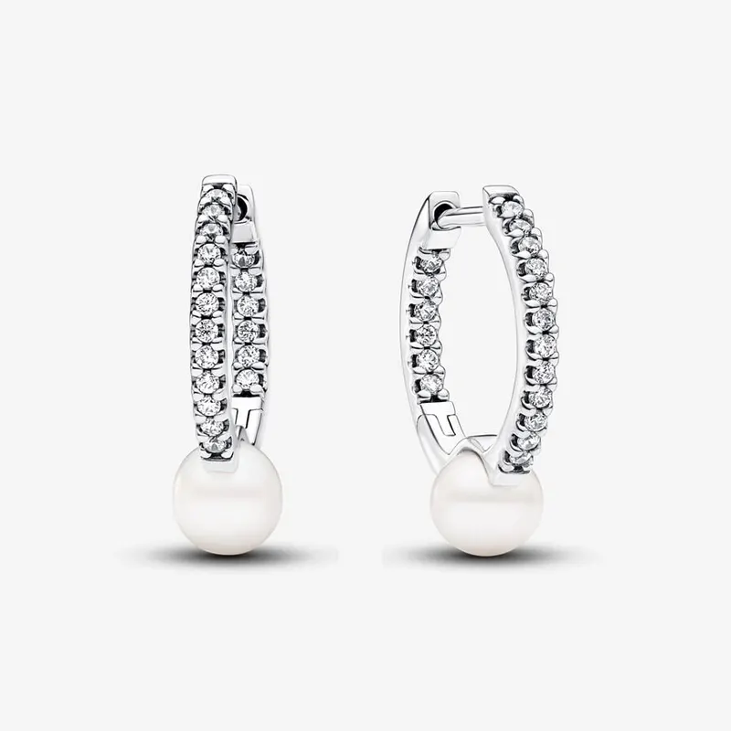 Aretes Huggies De Plata Perla Brillante