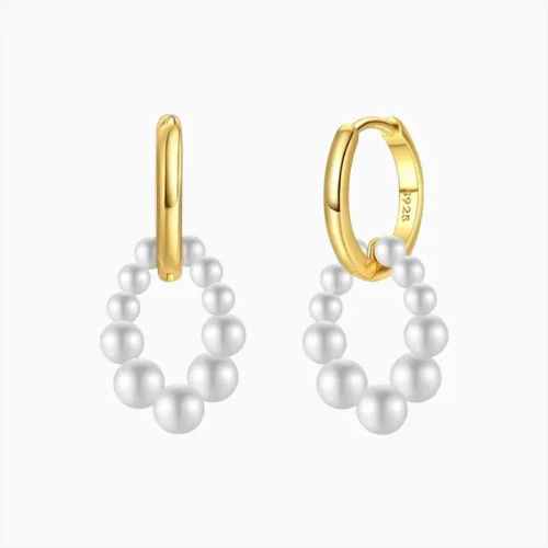 Aretes Huggies De Plata Perlas Blancas