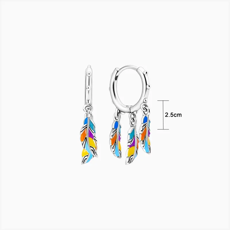 Aretes Huggies De Plata Plumas Multicolor Aretes Huggies De Plata Plumas Multicolor
