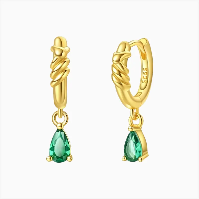 Aretes Huggies De Plata Verde Brillante