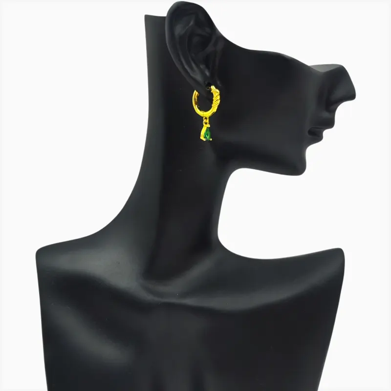 Aretes Huggies De Plata Verde Brillante