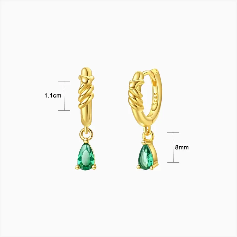 Aretes Huggies De Plata Verde Brillante