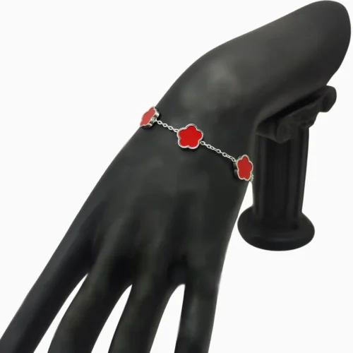 Pulsera De Acero Flor Cinco Hojas Rojo