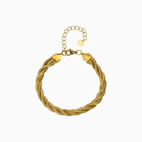 Pulsera De Acero Cuerda Dorada