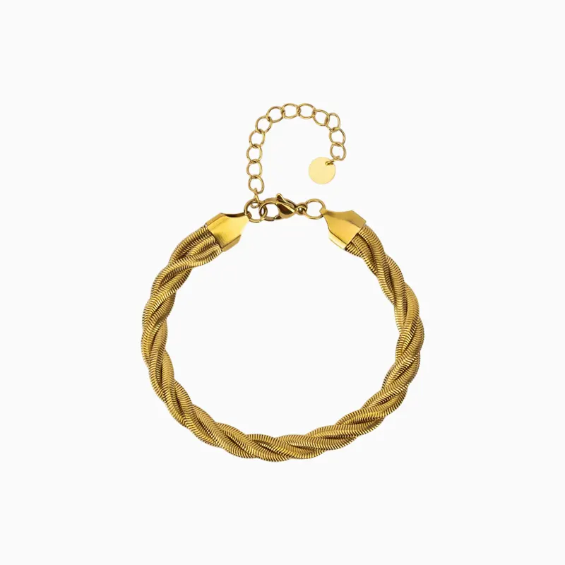 Pulsera De Acero Cuerda Dorada