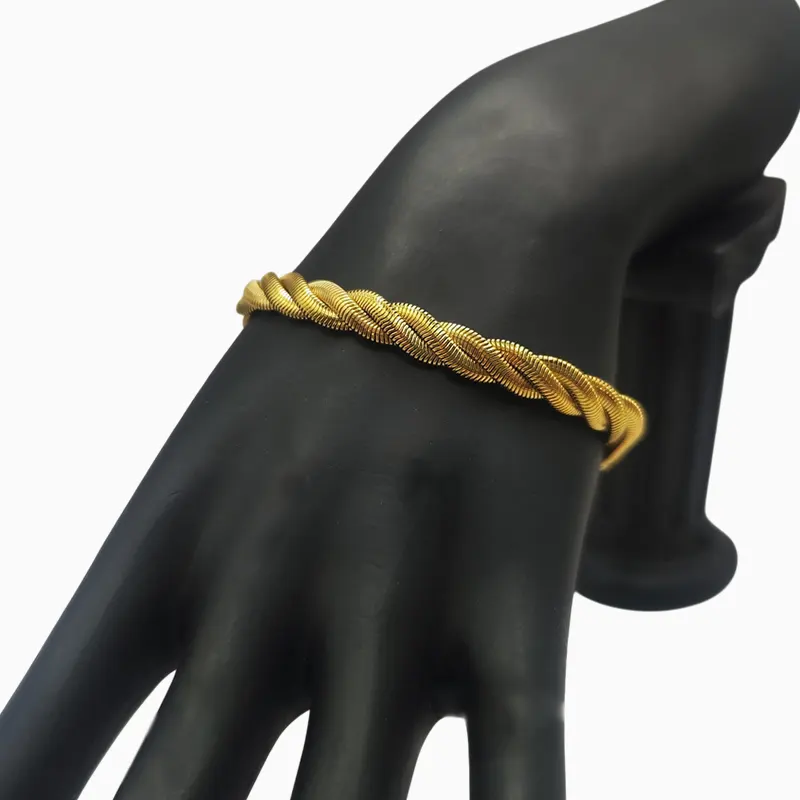 Pulsera De Acero Cuerda Dorada