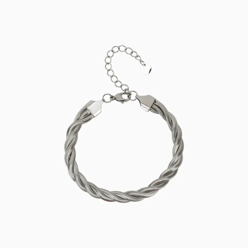 Pulsera De Acero Cuerda Plateada