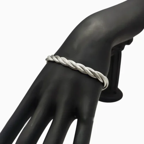 Pulsera De Acero Cuerda Plateada
