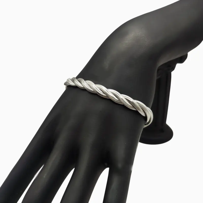 Pulsera De Acero Cuerda Plateada