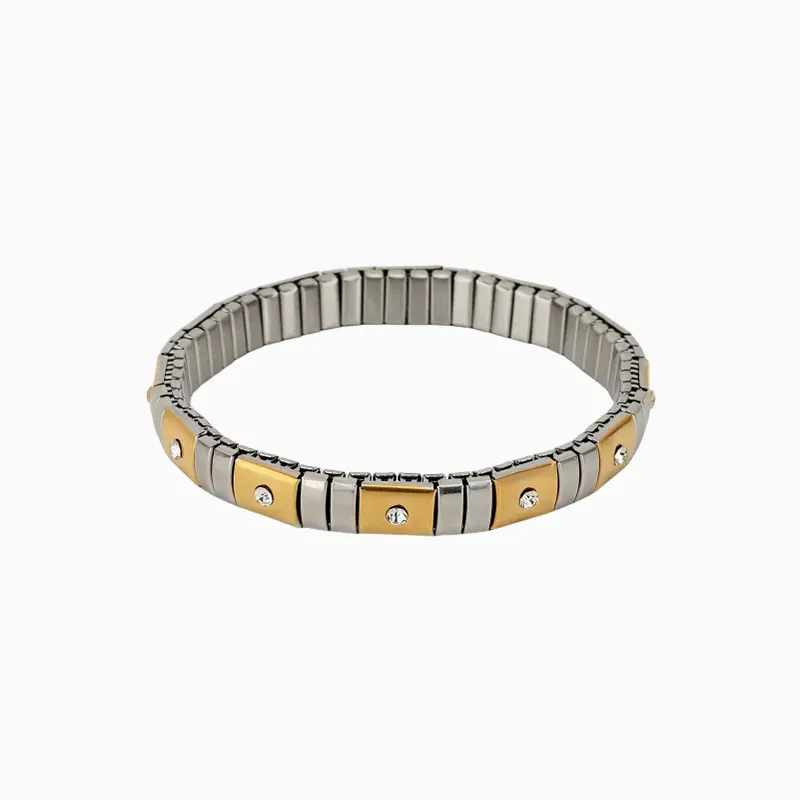 Pulsera De Acero Elástica Piedras Blancas