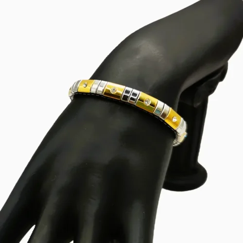 Pulsera De Acero Elástica Piedras Blancas