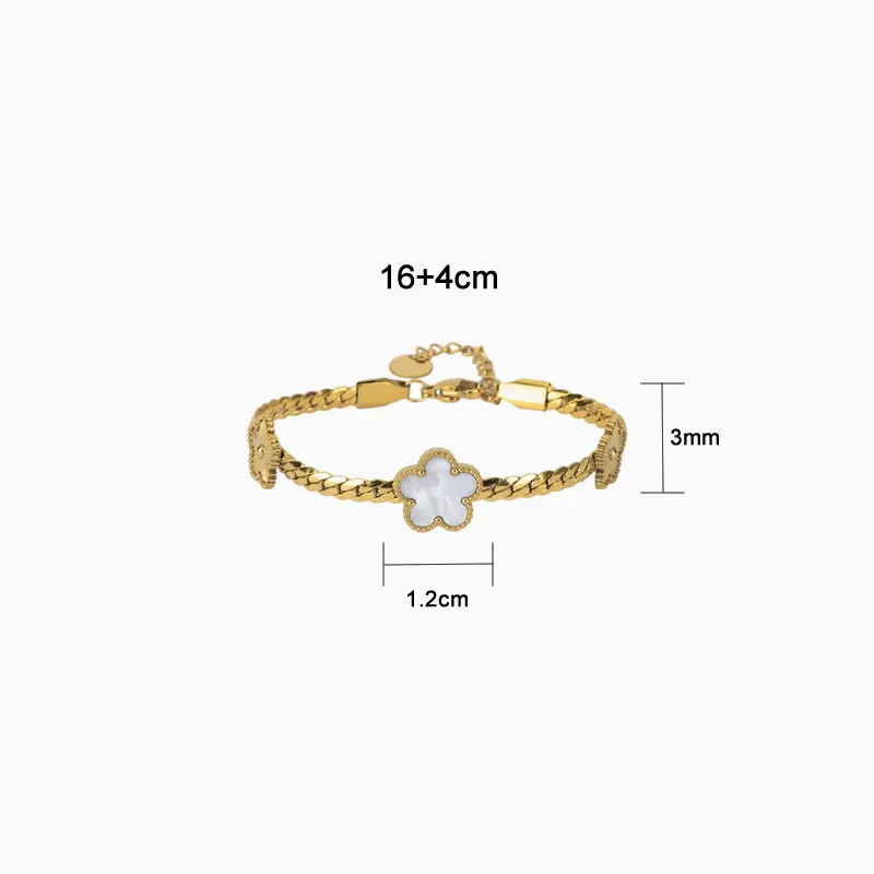 Pulsera De Acero Flores Blancas Dorado Pulsera De Acero Flores Blancas Dorado