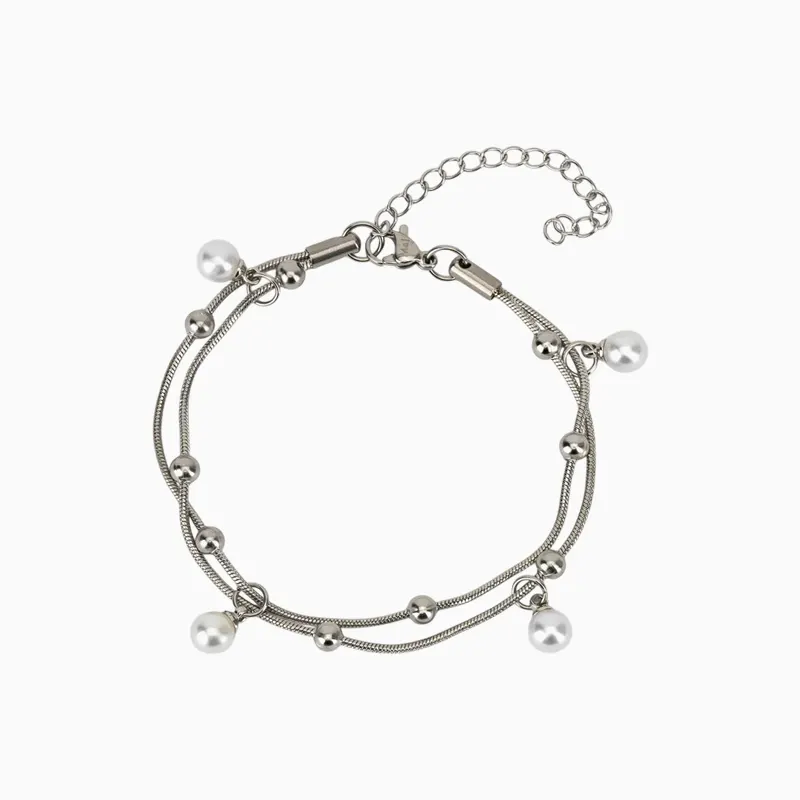 Pulsera De Acero Perlas Y Esferas