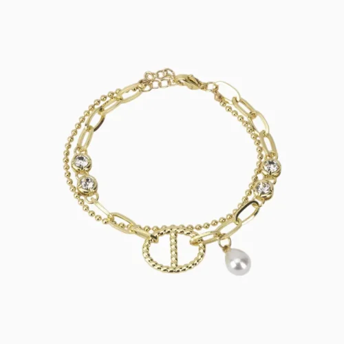 Pulsera De Oro Bolitas Con Perla