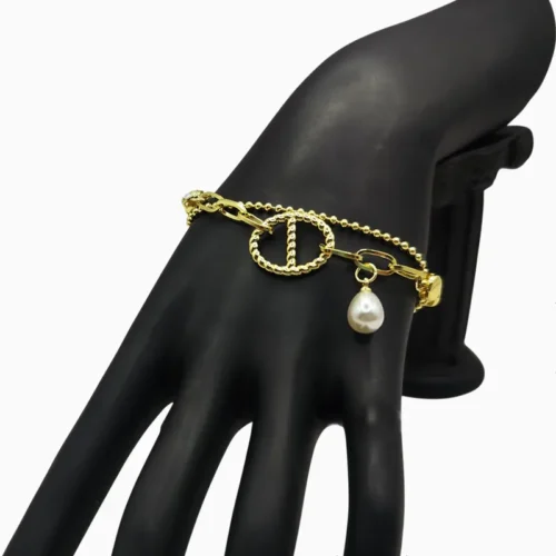 Pulsera De Oro Bolitas Con Perla