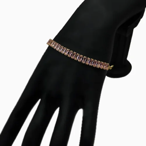 Pulsera De Oro Tenis Rosa Brillante