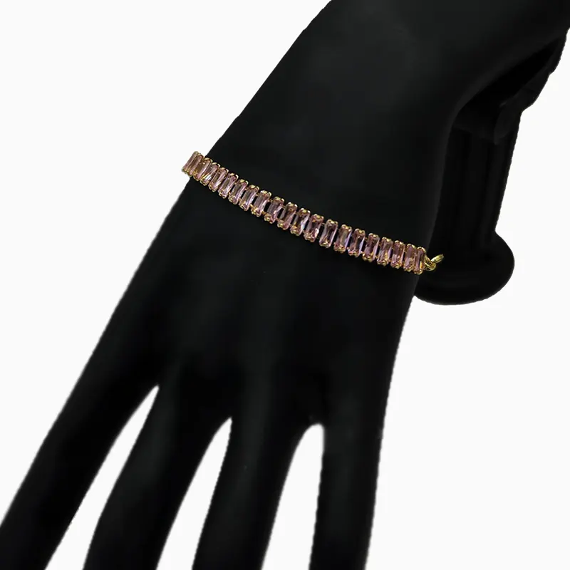 Pulsera De Oro Tenis Rosa Brillante Pulsera De Oro Tenis Rosa Brillante