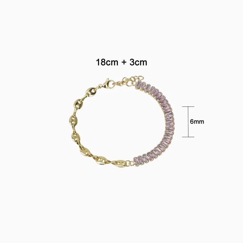 Pulsera De Oro Tenis Rosa Brillante Pulsera De Oro Tenis Rosa Brillante