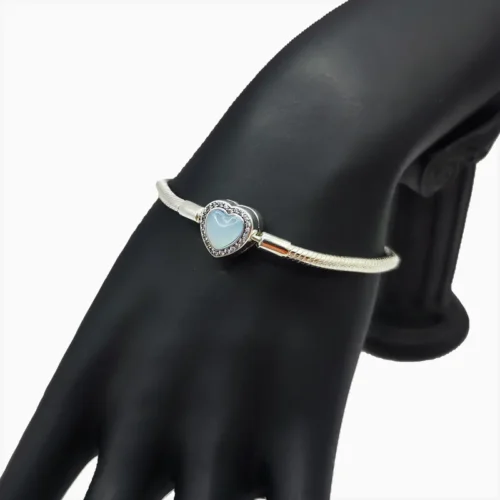 Pulsera De Plata Corazón Azul
