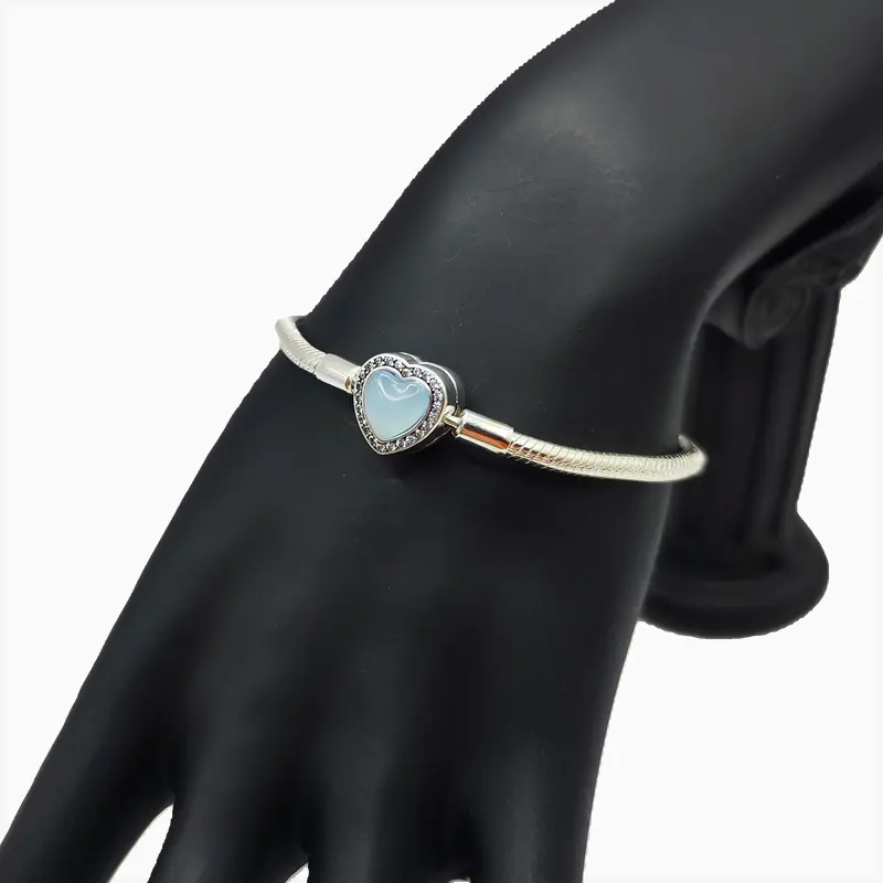 Pulsera De Plata Corazón Azul