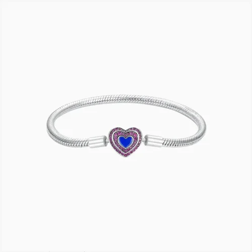 Pulsera De Plata Corazón Brillante Azul