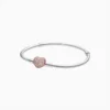 Pulsera De Plata Corazon Brillante Rosa