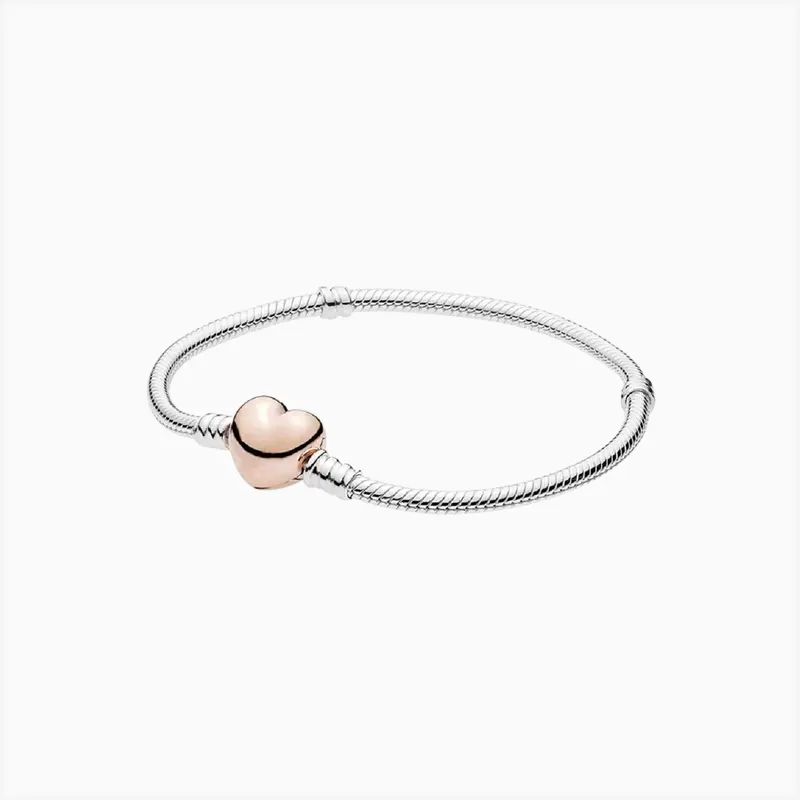 Pulsera De Plata Corazon Liso Rosa