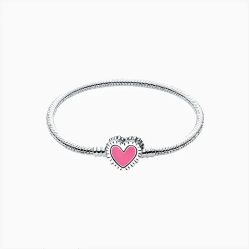 Pulsera De Plata Corazón Rosa