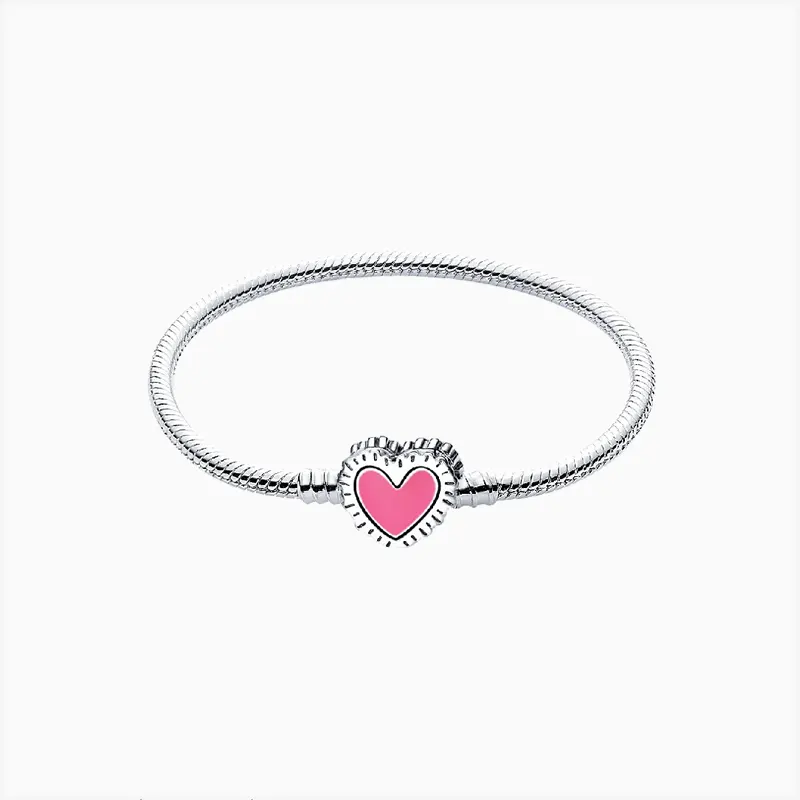 Pulsera De Plata Corazón Rosa