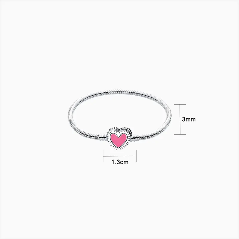 Pulsera De Plata Corazón Rosa