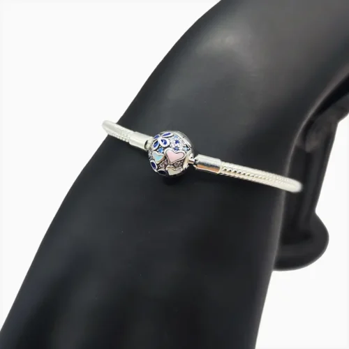 Pulsera De Plata Corazones Y Flores