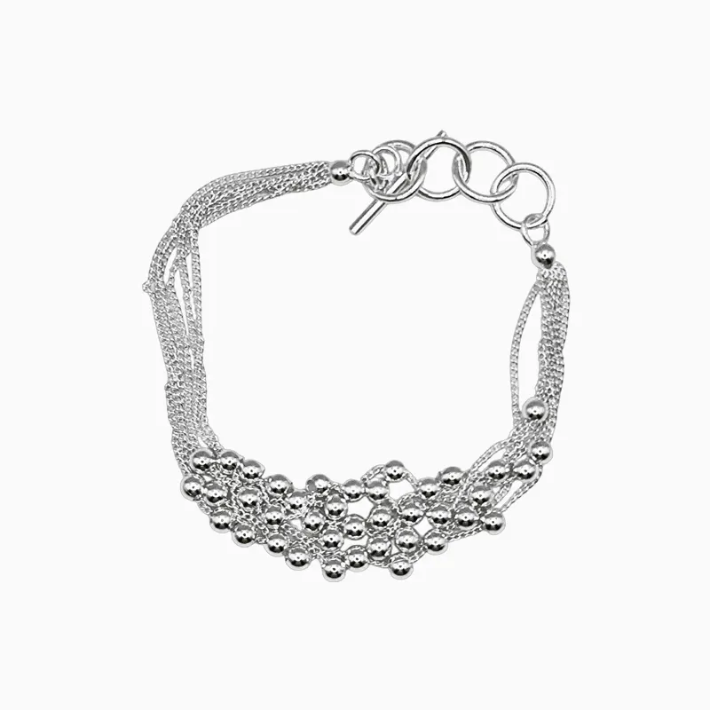Pulsera De Plata Cuentas Plateadas Pulsera De Plata Cuentas Plateadas