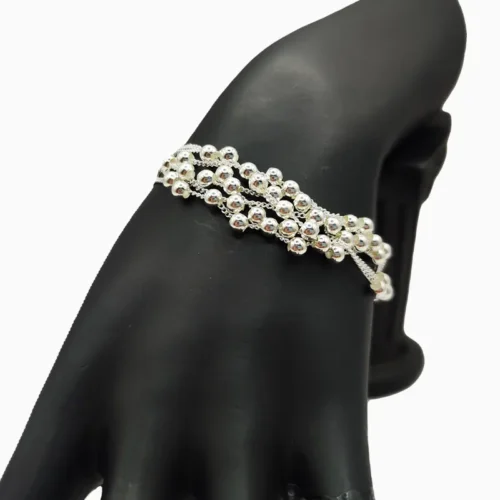 Pulsera De Plata Cuentas Plateadas