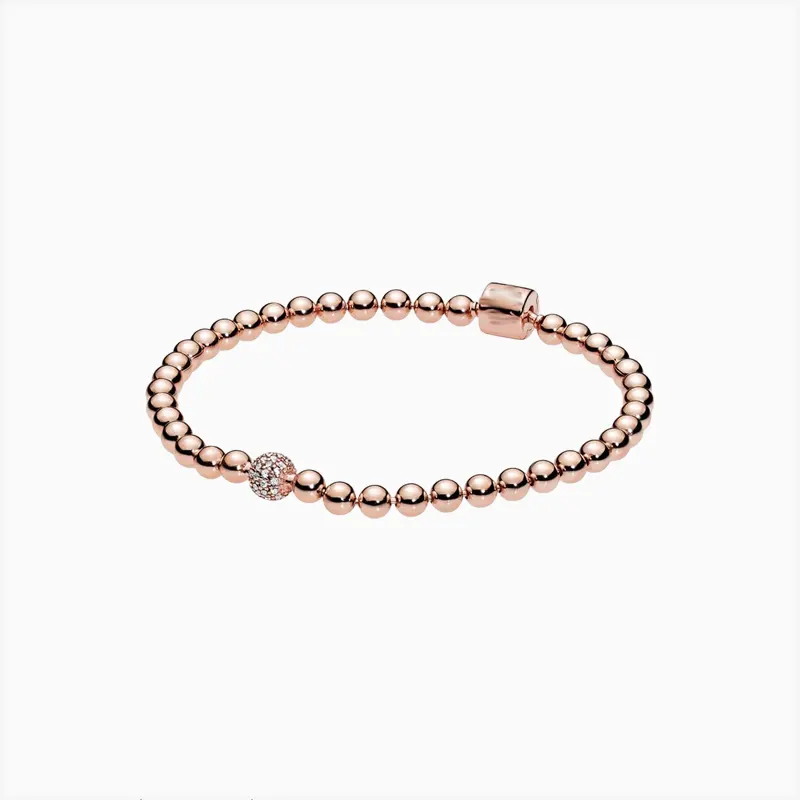 Pulsera De Plata Cuentas Y Pavé Rosa Pulsera De Plata Cuentas Y Pavé Rosa