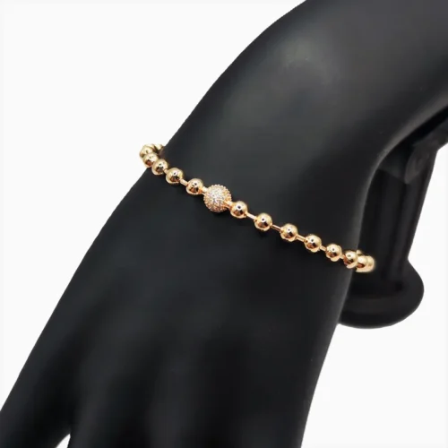 Pulsera De Plata Cuentas Y Pavé Rosa