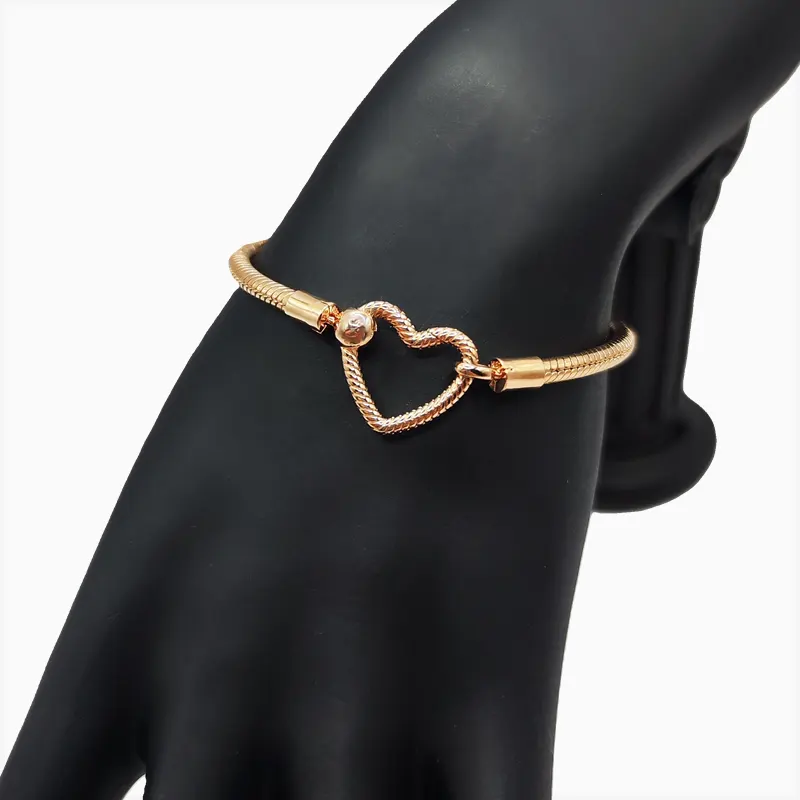 Pulsera De Plata Seguro Corazón Rosa