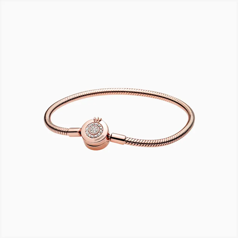 Pulsera De Plata Seguro Corona Rosa