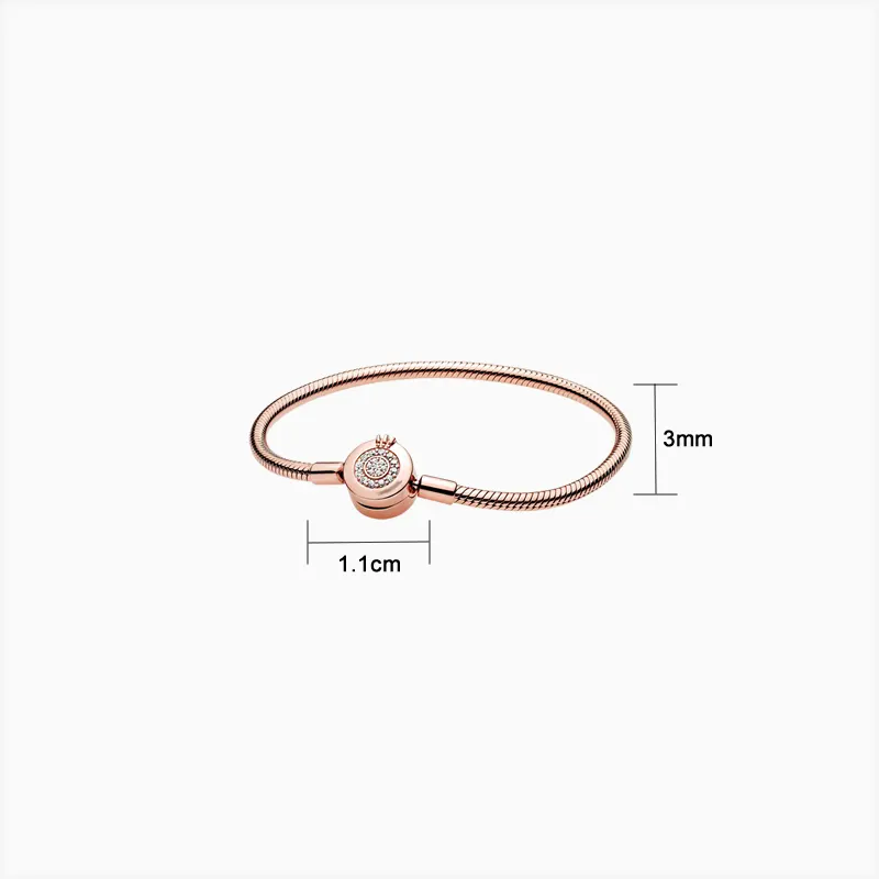Pulsera De Plata Seguro Corona Rosa