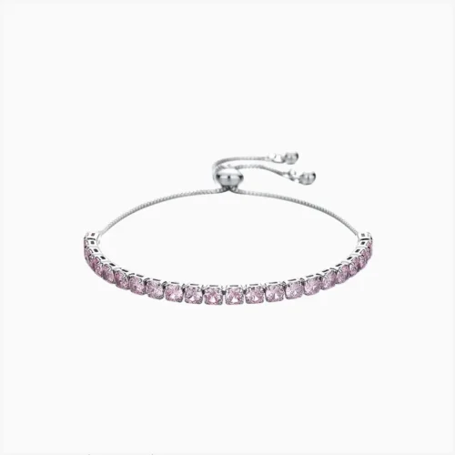 Pulsera De Plata Tenis Deslizante Rosa Pulsera De Plata Tenis Deslizante Rosa