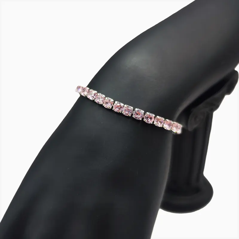 Pulsera De Plata Tenis Deslizante Rosa Pulsera De Plata Tenis Deslizante Rosa