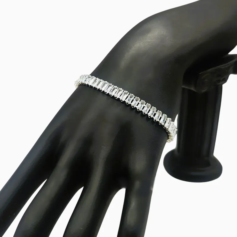 Pulsera De Plata Tenis Rectángulo Brillante Pulsera De Plata Tenis Rectángulo Brillante