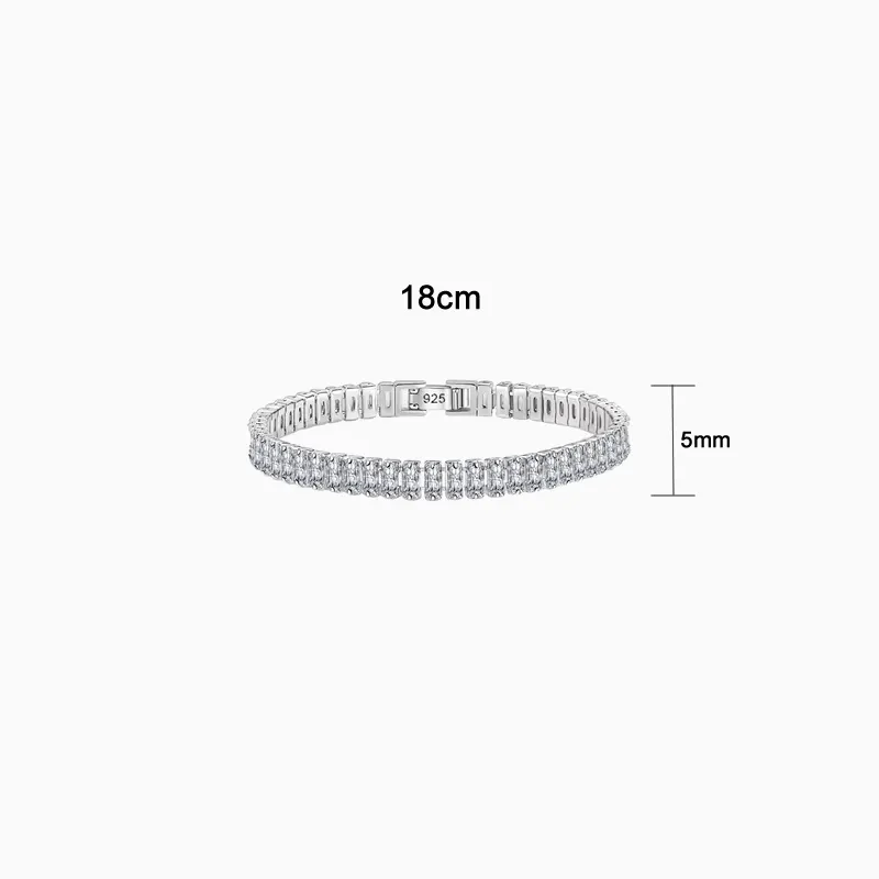 Pulsera De Plata Tenis Rectángulo Brillante Pulsera De Plata Tenis Rectángulo Brillante