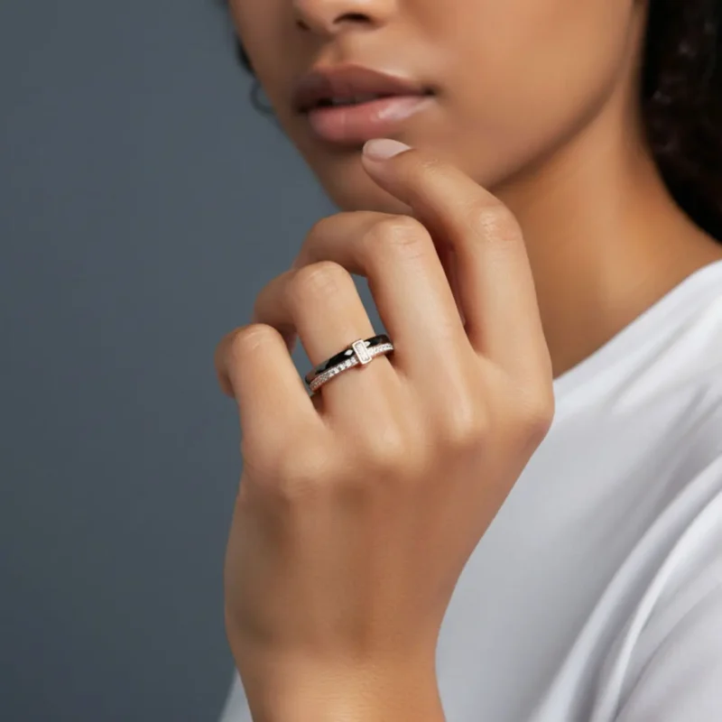 Anillo De Acero Doble Banda T Negro