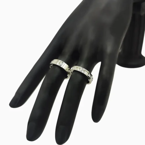 Anillo De Acero Dúo Flor Cuatro Hojas Brillante