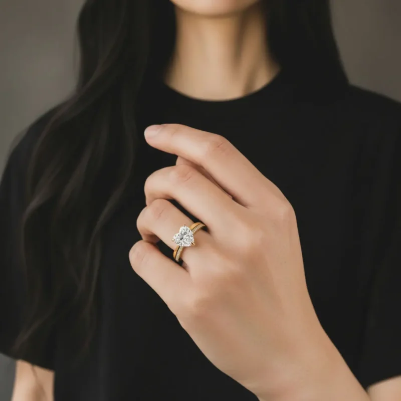 Anillo De Plata Corazón Doble Banda Dorado