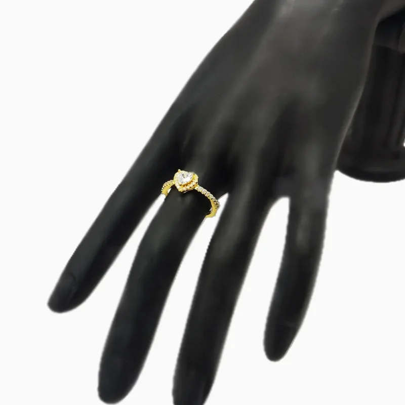Anillo De Plata Corazón Superior Dorado