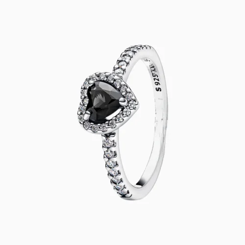 Anillo De Plata Corazón Superior Negro