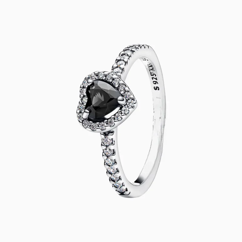 Anillo De Plata Corazón Superior Negro