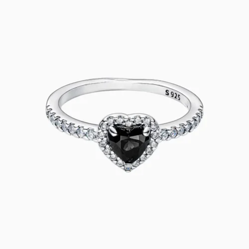 Anillo De Plata Corazón Superior Negro